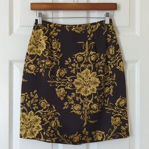 Via Seta Studio 90's Vintage Motif Floral Silk High Waisted Straight Mini Skirt